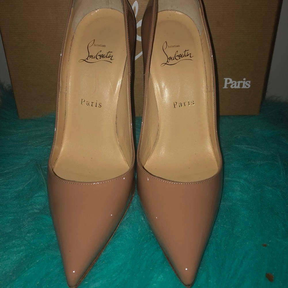 Christian Louboutin Nude Patent Pointed-Toe Stiletto Pumps
